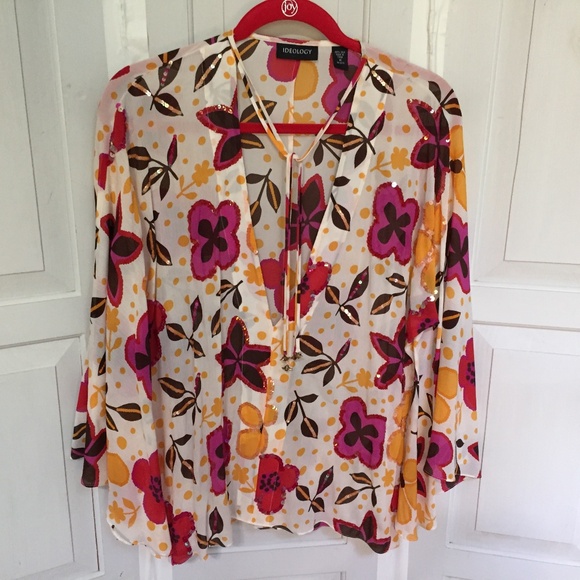 Ideology Silk Multicolor Floral Women's Tunic Top - Picture 1 of 16